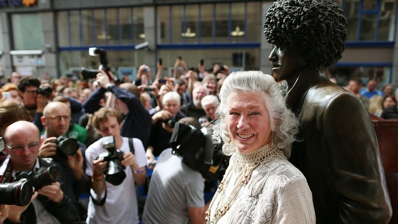 Phil Lynott Lynott pictured with the statue of her son, Phil