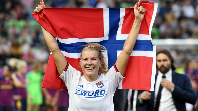 Ada Hegerberg celebrating Lyon's Champions League success in May