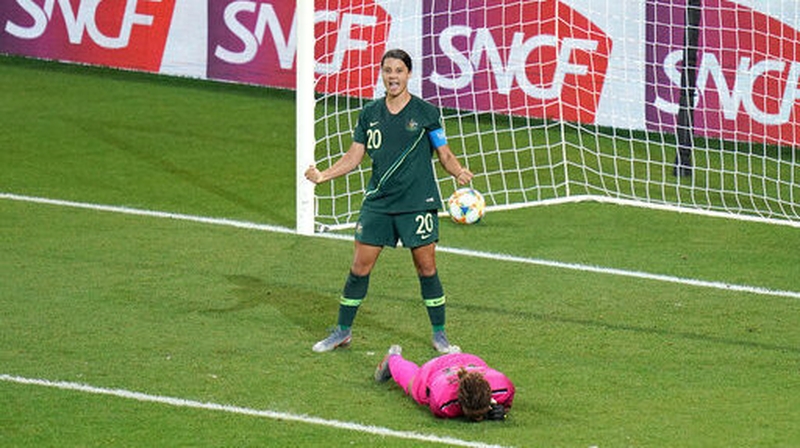 Australia's Sam Kerr celebrates her side's fourth goal