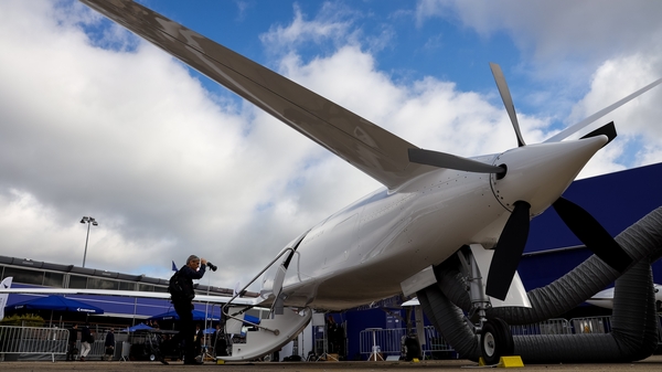 An Eviation Alice prototype electric aircraft on display at the Paris Airshow
