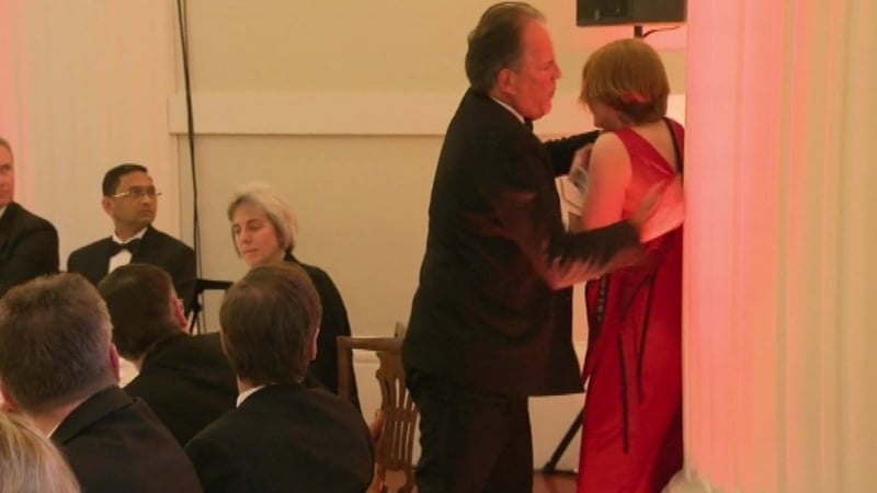 The incident took place as Greenpeace activists protested at a speech by UK Chancellor Philip Hammond