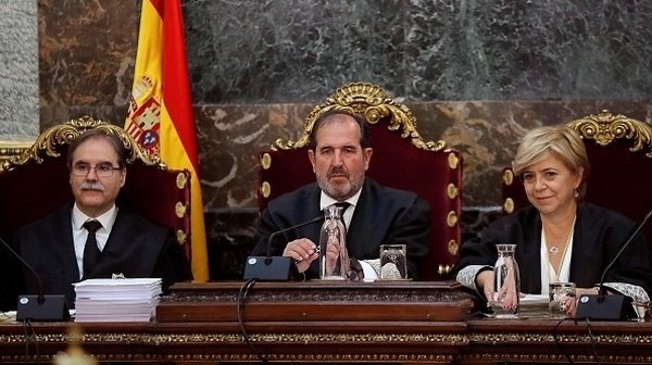 Spain's Supreme Court judges Andres Palomo (L), Andres Martinez Arrieta (C) and Ana Ferrer (R)