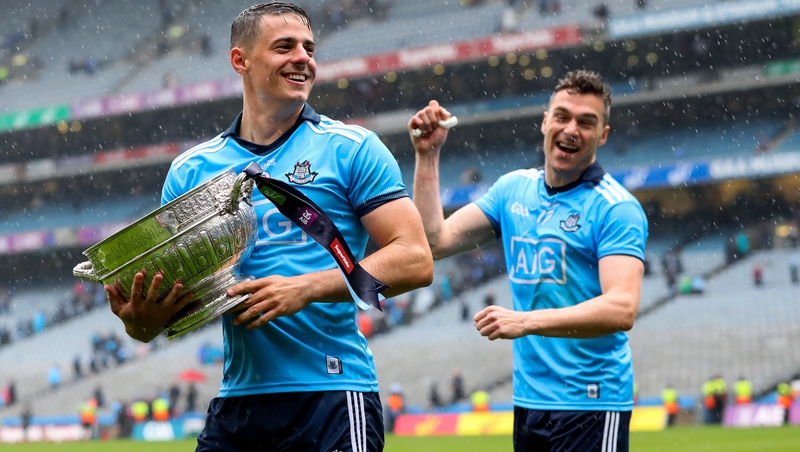 Brian Howard and Paddy Andrews celebrate with the Delaney Cup
