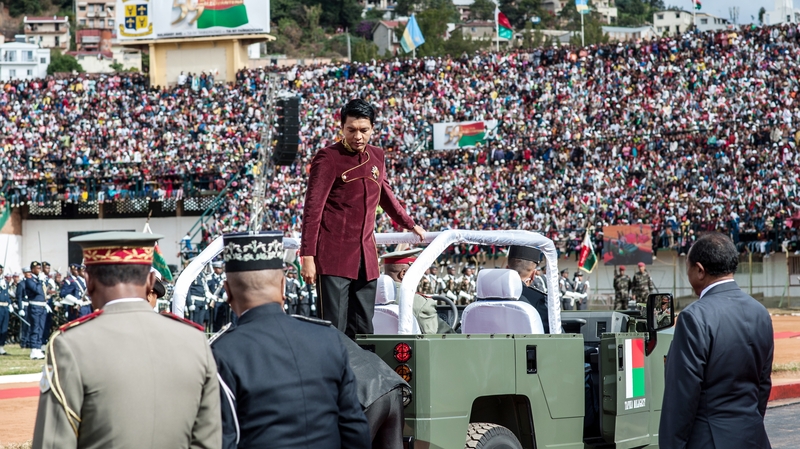 President of the Republic of Madagascar Andry Rajoelina during the celebratory event in the stadium