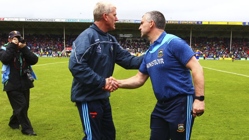 John Kiely and Liam Sheedy after the round-robin game