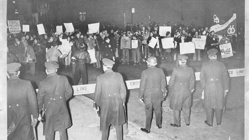 The Gay Liberation Front confront cops at a barricade in Greenwich