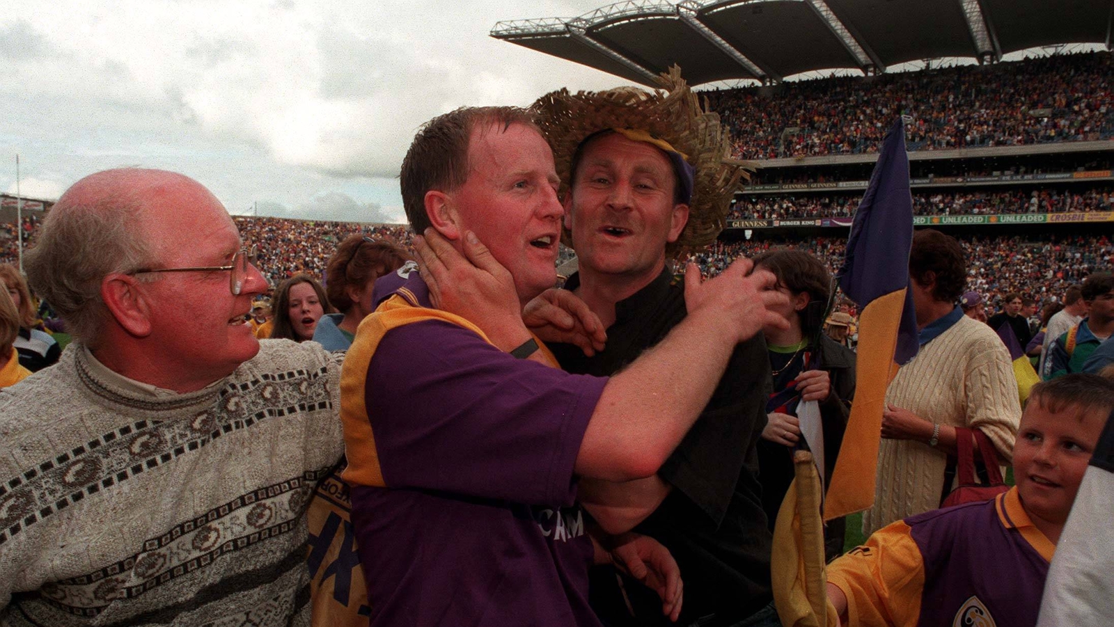 Tom Dempsey is congratulated by fans after Wexford's Leinster final victory in 1997