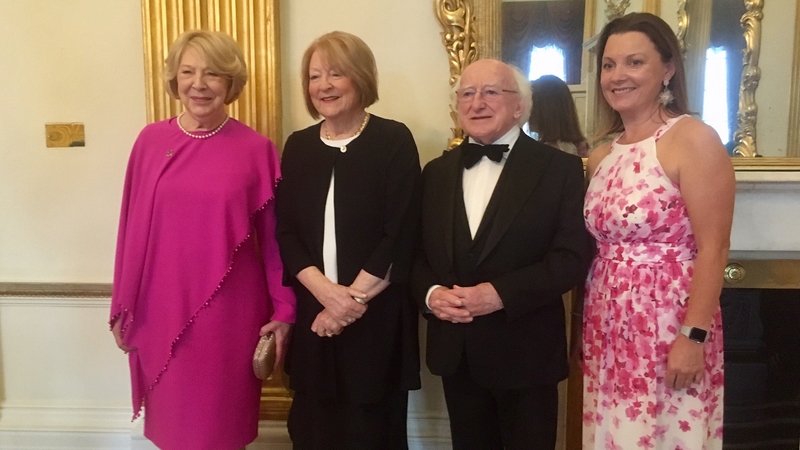 President Michael D Higgins and his wife Sabina, Kathleen Watkins and Suzy O'Byrne at the ceremony in Dublin Castle on Friday evening