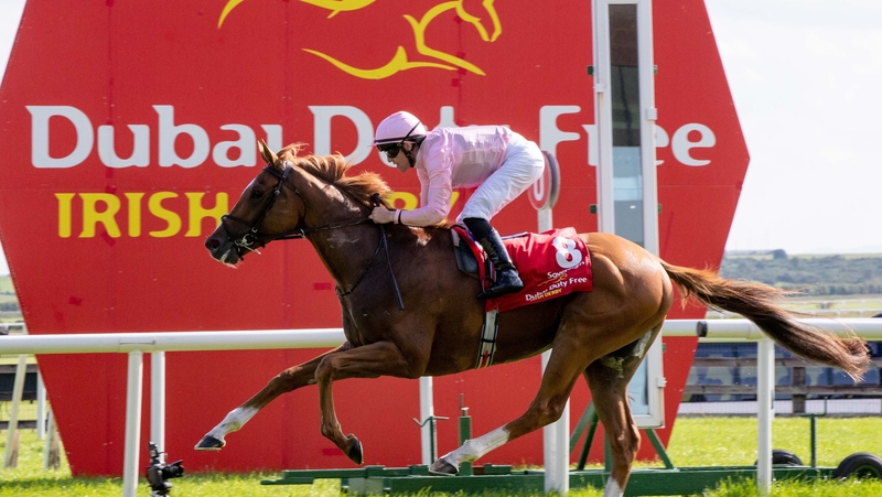 Padraig Beggy crosses the winning line aboard the Ballydoyle pacemaker