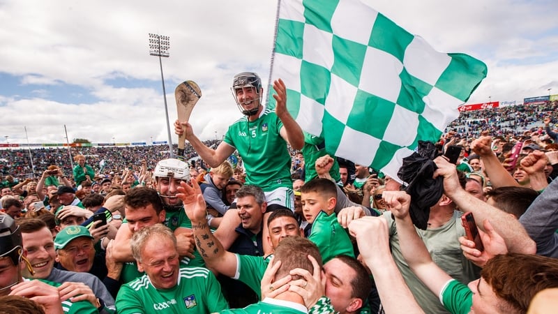 Limerick's Diarmaid Byrnes celebrates with the Limerick fans