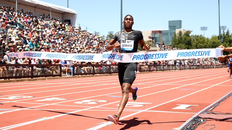 Caster Semenya crosses the line at the Stanford track