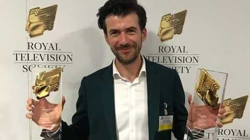 Ciaran O'Conghaile with his awards