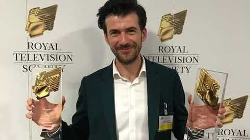 Ciaran O'Conghaile with his awards