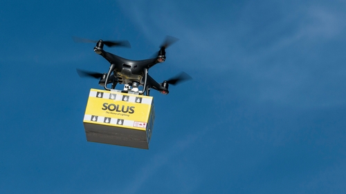 The drone carried 30 candle bulbs from the Solus's premium XCross Filament LED range to SuperValu in Westport