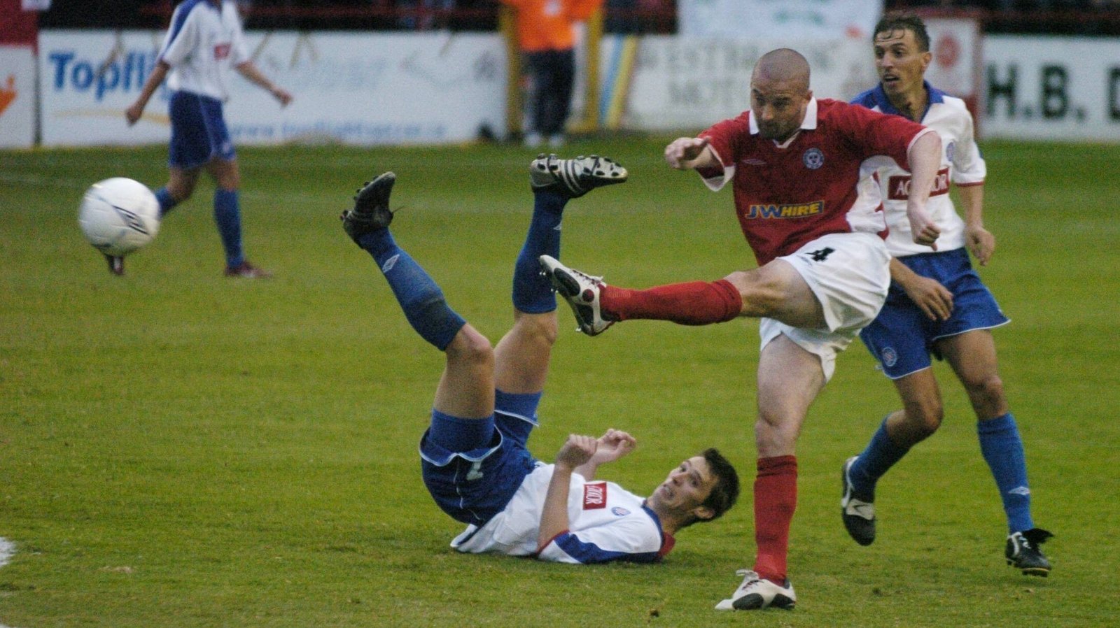 Dave Rogers volleys home against Hadjuk Split