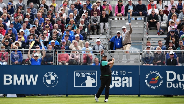 Shane Lowry in action on the second day of the Irish Open
