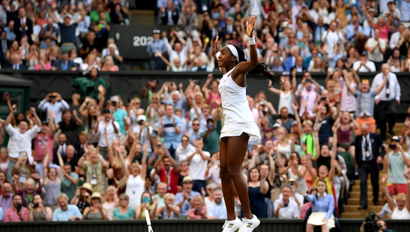 Gauff celebrates after her incredible win