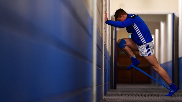 Laois centre-forward Mark Kavanagh warms up ahead of a game earlier this year