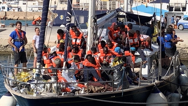 The vessel Alex docked at the port of Lampedusa in defiance of a ban on entering Italian waters