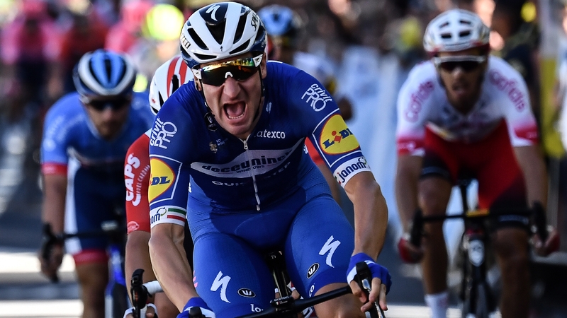 Italy's Elia Viviani reacts to his stage victory