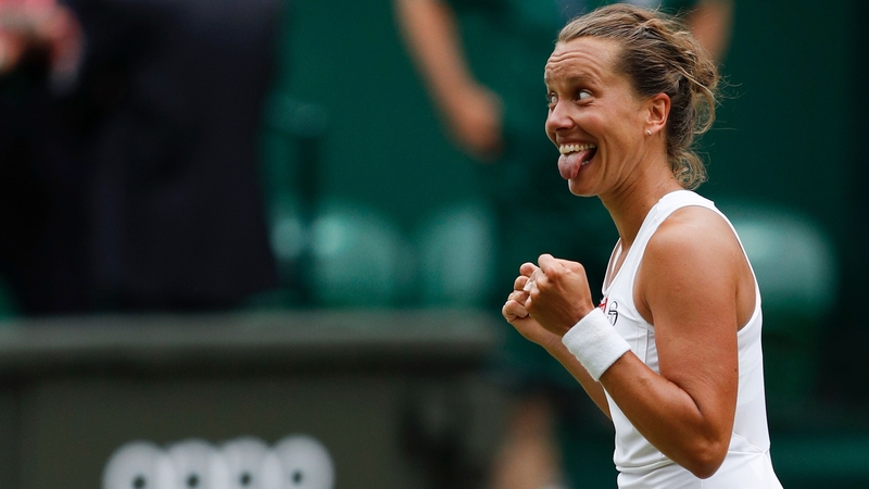 Czech Republic's Barbora Strycova celebrates beating Johanna Konta