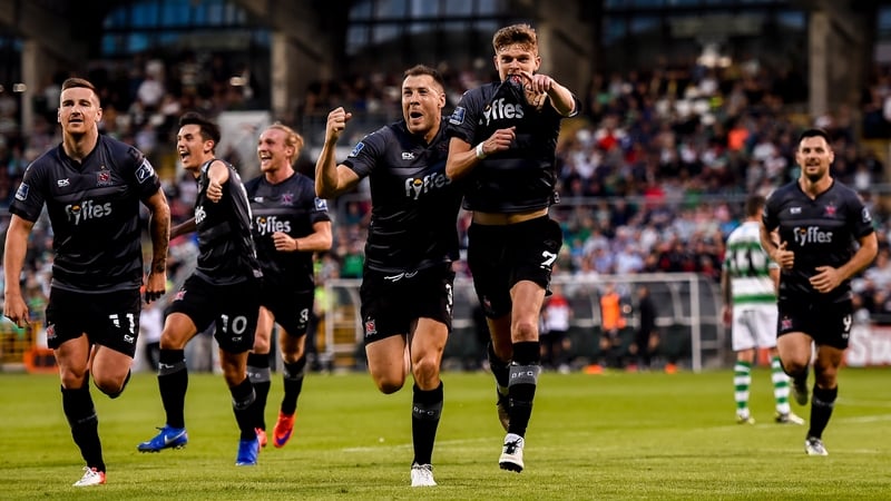 Sean Gannon celebrates his winning goal in Dundalk's recent victory over title rivals Shamrock Rovers