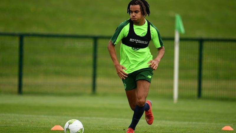 Tyreik Wright in action during a Republic of Ireland U19 training session