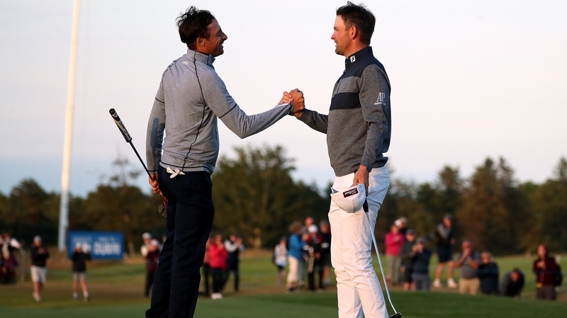 Bernd Wiesberger (right) is congratulated by Benjamin Hebert