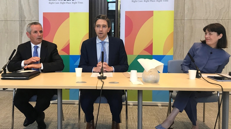 (L-R) Paul Reid, HSE; Minister for Health Simon Harris; Laura Magahy, Sláintecare at today's launch of the new healthcare plan
