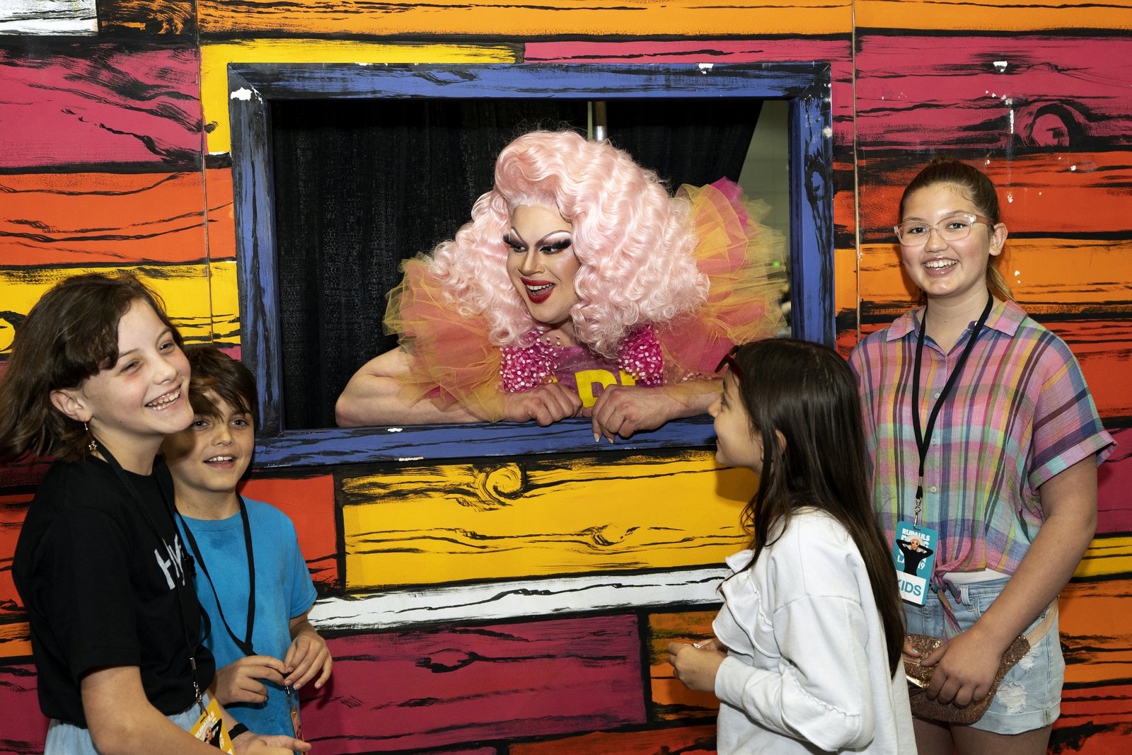 Drag queen Nina West of RuPauls Drag Race season 11 speaking with young fans Photo: Getty Images