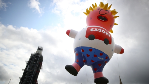 The giant inflatable blimp sports 'Nigel' themed pants