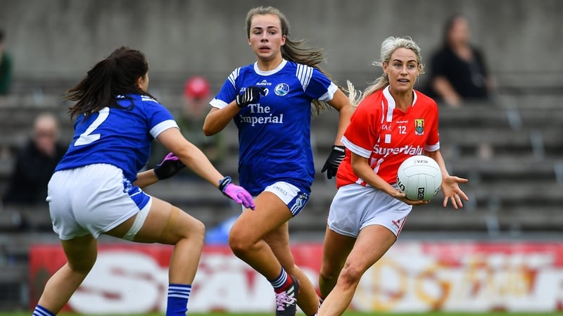 Cork's Orla Finn is closed down by Cavan defender Kate McIntyre