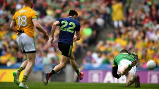 Kevin McLoughlin taps the ball home for Mayo's first goal