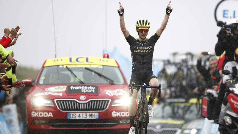 Simon Yates celebrates