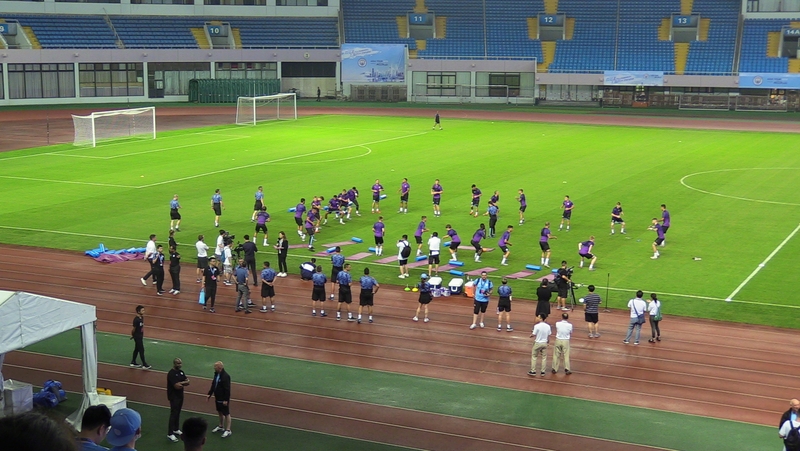Manchester City players during the training session in Shanghai