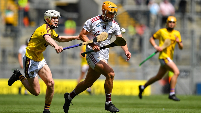 Shane Morgan of Galway in action against Jack Kirwan of Wexford