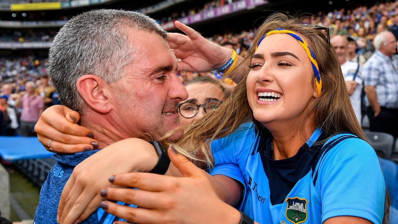 Sheedy celebrates with his daughter Aisling after the final whistle