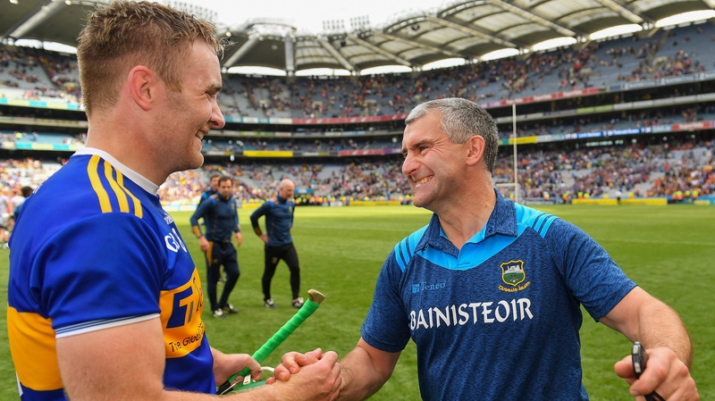Noel McGrath (L) and Liam Sheedy following Tipperary's win over Wexford