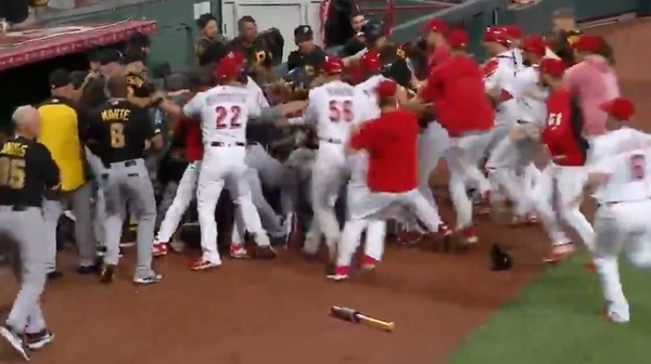 A bench-clearing row broke out in the ninth when Reds reliever Amir Garrett charged the Pittsburgh dugout from the mound as he was being removed from the game.
