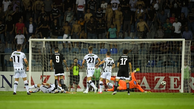Jaime Romero opens the scoring for Qarabag against Dundalk in Baku
