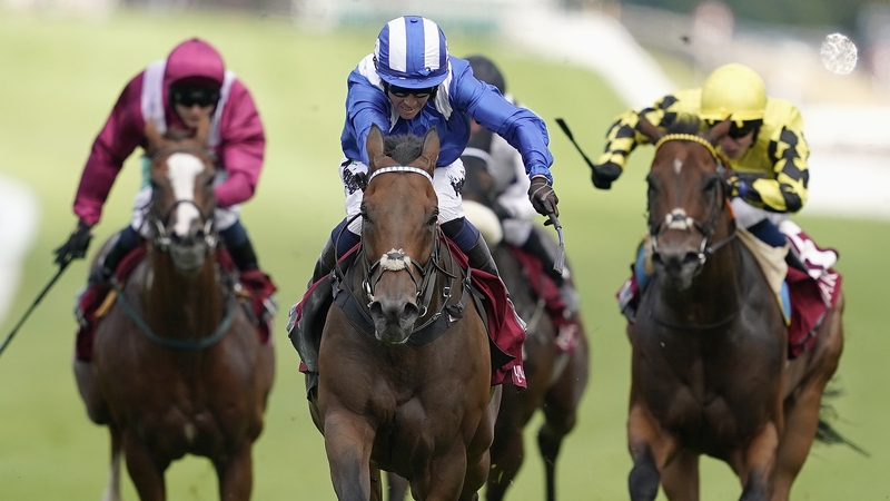 Jim Crowley riding Battaash (blue) en route to victory in the King George Qatar Stakes at Goodwood