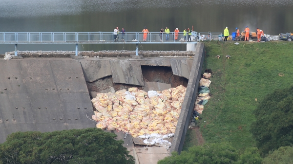 Sandbags were used to bolster the damaged part of the structure