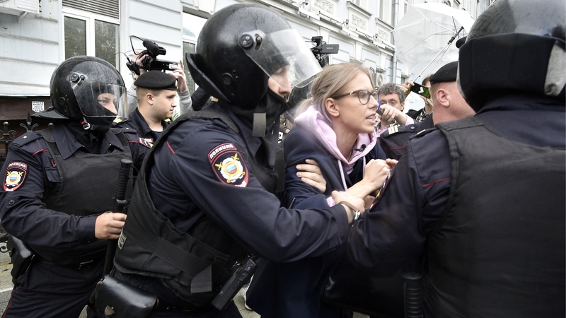 Lyubov Sobol, an ally of key opposition leader Alexei Navalny, was detained as she set off for the rally