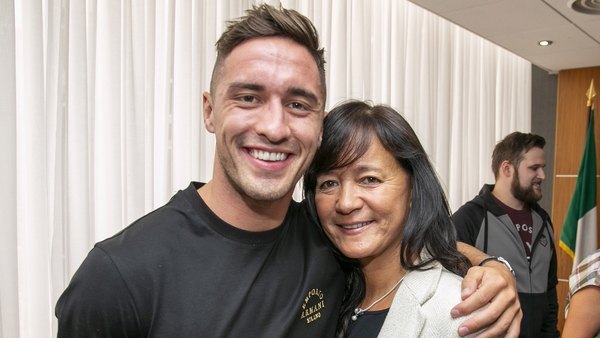 Greg O'Shea is greeted by his mother Carol at Shannon Airport Photo: Arthur Ellis