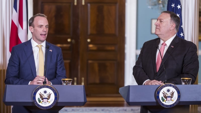 Dominic Raab and Mike Pompeo at a joint news conference in Washington DC