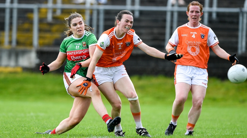 Maria Reilly scoring Mayo's opening goal in today's All-Ireland quarter-final