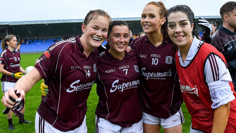 Galway's Sarah Connrally, Charlotte Cooney, Olivia Divolly and Lisa Murphy celebrate victory over Waterford