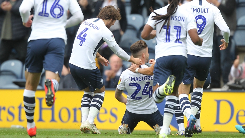Sean Maguire celebrates his goal