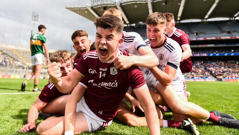 Galway players celebrate at the final whistle