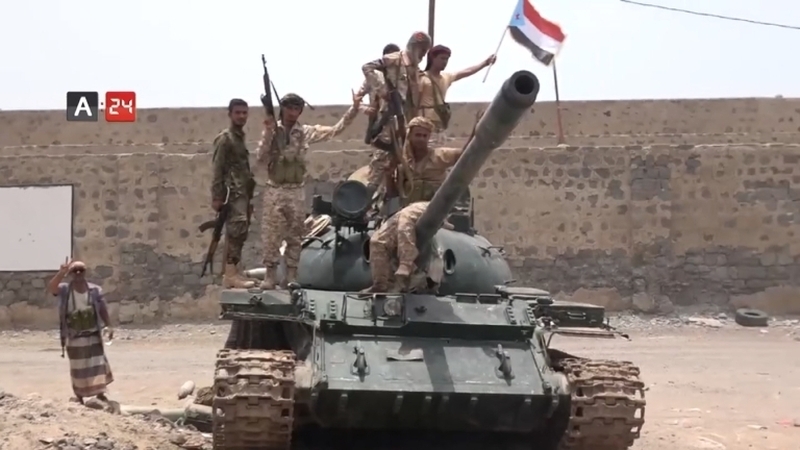 Member of the Yemeni southern separatist movement celebrate the capture of Aden (Credit Arab 24)